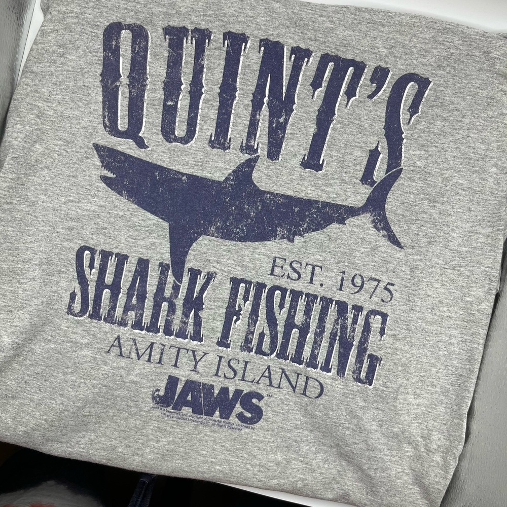 Jaws Movie Quints Shark‎ Fishing Amity Island Long Sleeve Graphic T-Shirt Gray S